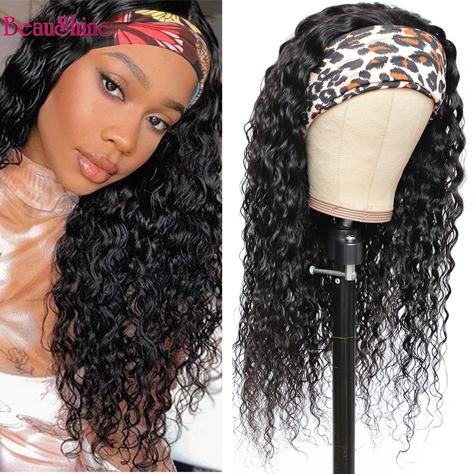 

Water Wave Headband Wig Human Hair Glueless Brazilian Curly Headband Wig For Black Women 150%