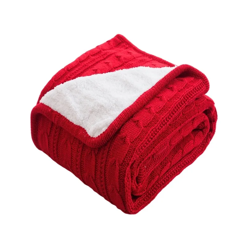 Inyahome Winter Warm Christmas Soft Sherpa Blankets Fashion Design Travel Wearable Knitted Fleece Blanket Thick Bedspread Plaids