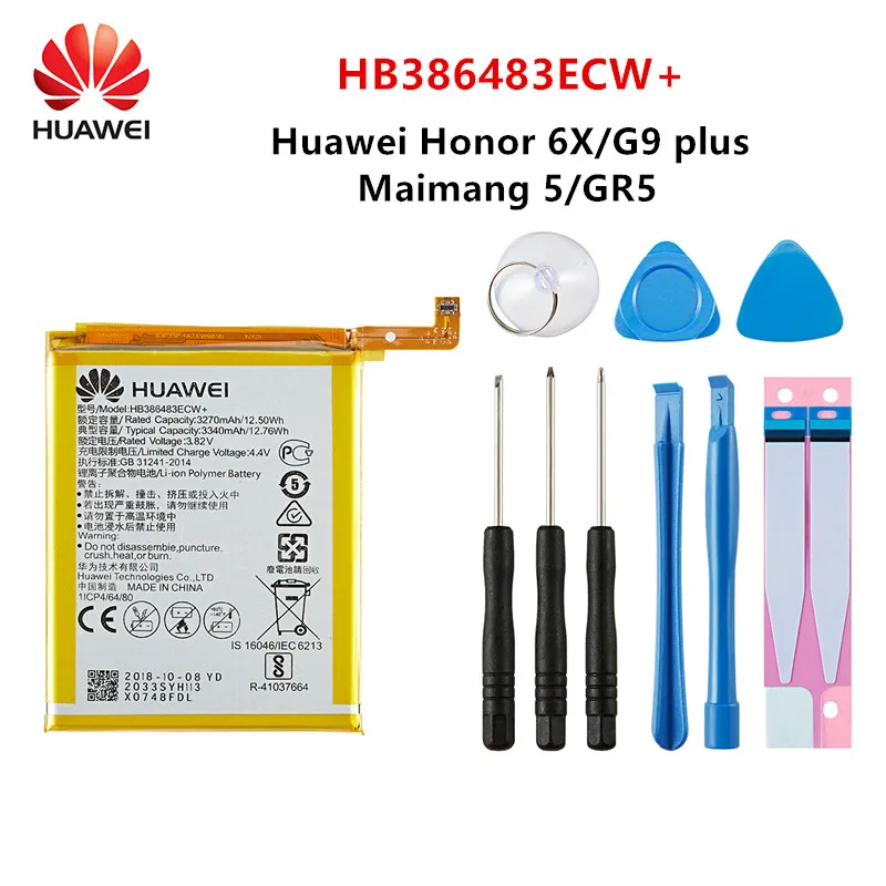 Оригинальный аккумулятор Hua Wei 100% HB386483ECW + 3340 мАч для Huawei Maimang 5 Honor 6X G9 plus GR5 2017 MLA