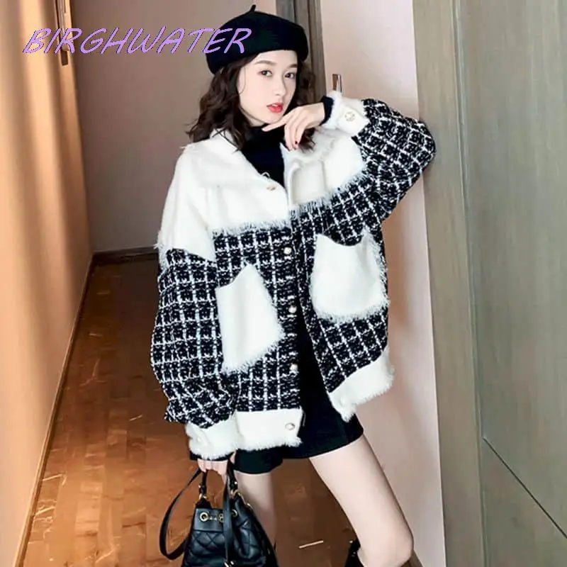 

Woman's Plaid Jacket 2021 Winter Korean Long sleeve Clothing Thick Warm Cotton Jackets Harajuku Casual oversized Coats for Women