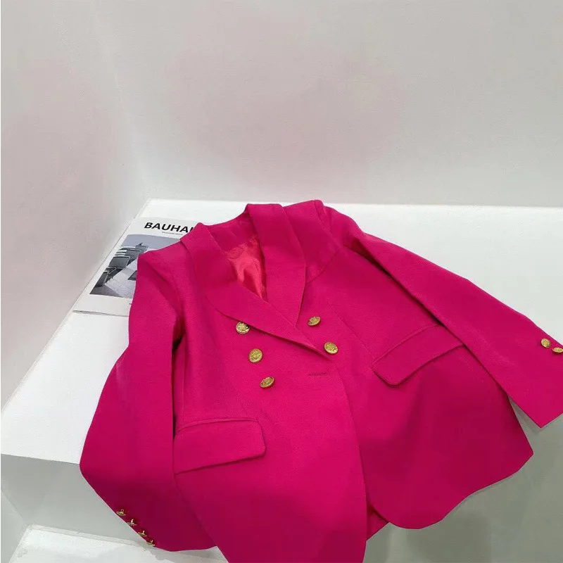 

Runway 2021 Autumn Winter Blazers Women Button Up Vintage High Street Long Sleeve Clothing Za Solid Pink Suit Coat Ladies Jacket