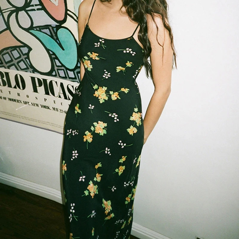 

Sexy V-Neck Halter Backless Strap Summer Dress2021Casual Print Women High Waist Dresses Streetwear Black Vestidos Plus Size Robe