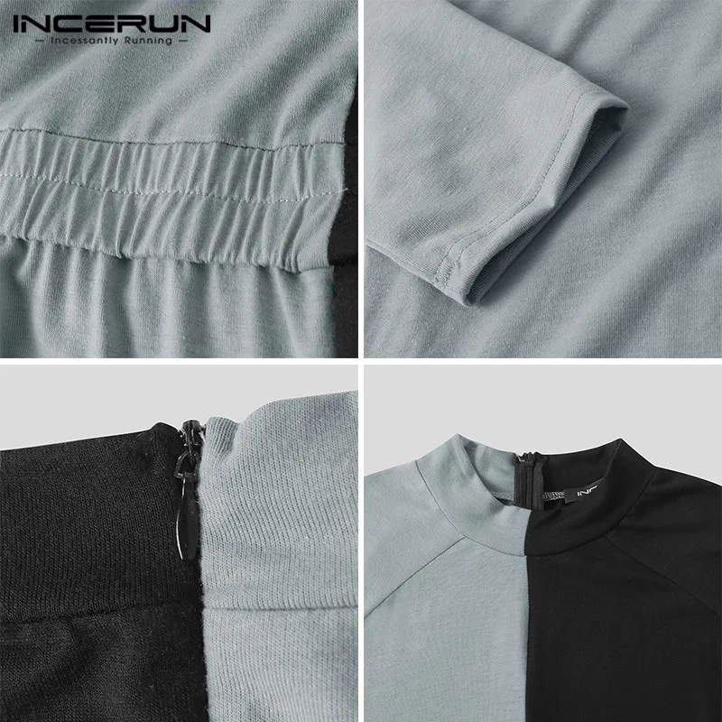

INCERUN Fashion Men Jumpsuits Patchwork Long Sleeve Fitness Streetwear Long Pants Rompers Casual Zipper Men Cargo Overalls S-5XL