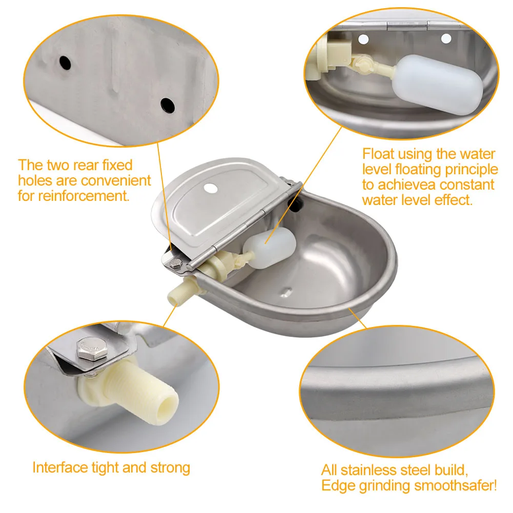 

1Pcs Cow Drinking Bowl Stainless Steel Automatic Float Water Outlet Cup Goat Drinker for Pig/cattle/sheep/horse with Tube