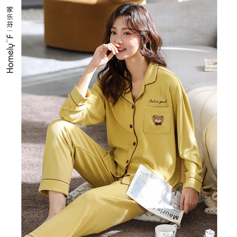 Пижама женская весенне осенняя одежда хлопковая с длинным рукавом Милый
