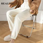 Женские вельветовые брюки до щиколотки, с высокой талией и карманами