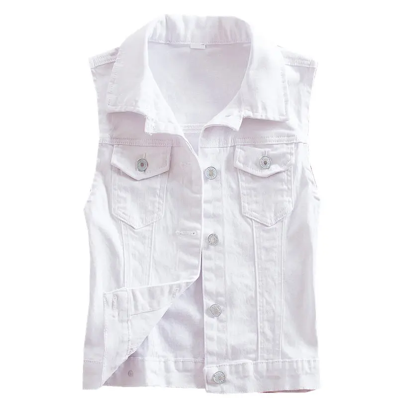 Женский джинсовый жилет без рукавов большого размера с дырками и зажимом