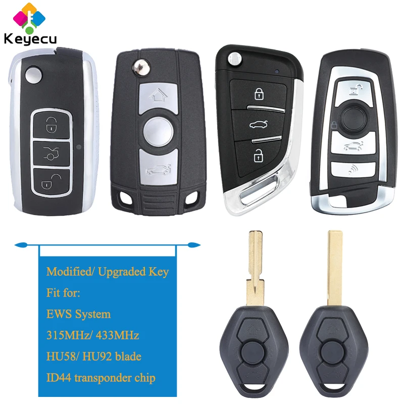 

KEYECU Modified Flip Remote Car Key for BMW EWS E38 E39 E46 M5 X3 X5 Z3 Z4 Fob 3 Buttons 315MHz 433MHz ID44 Chip FCC ID: LX8 FZV