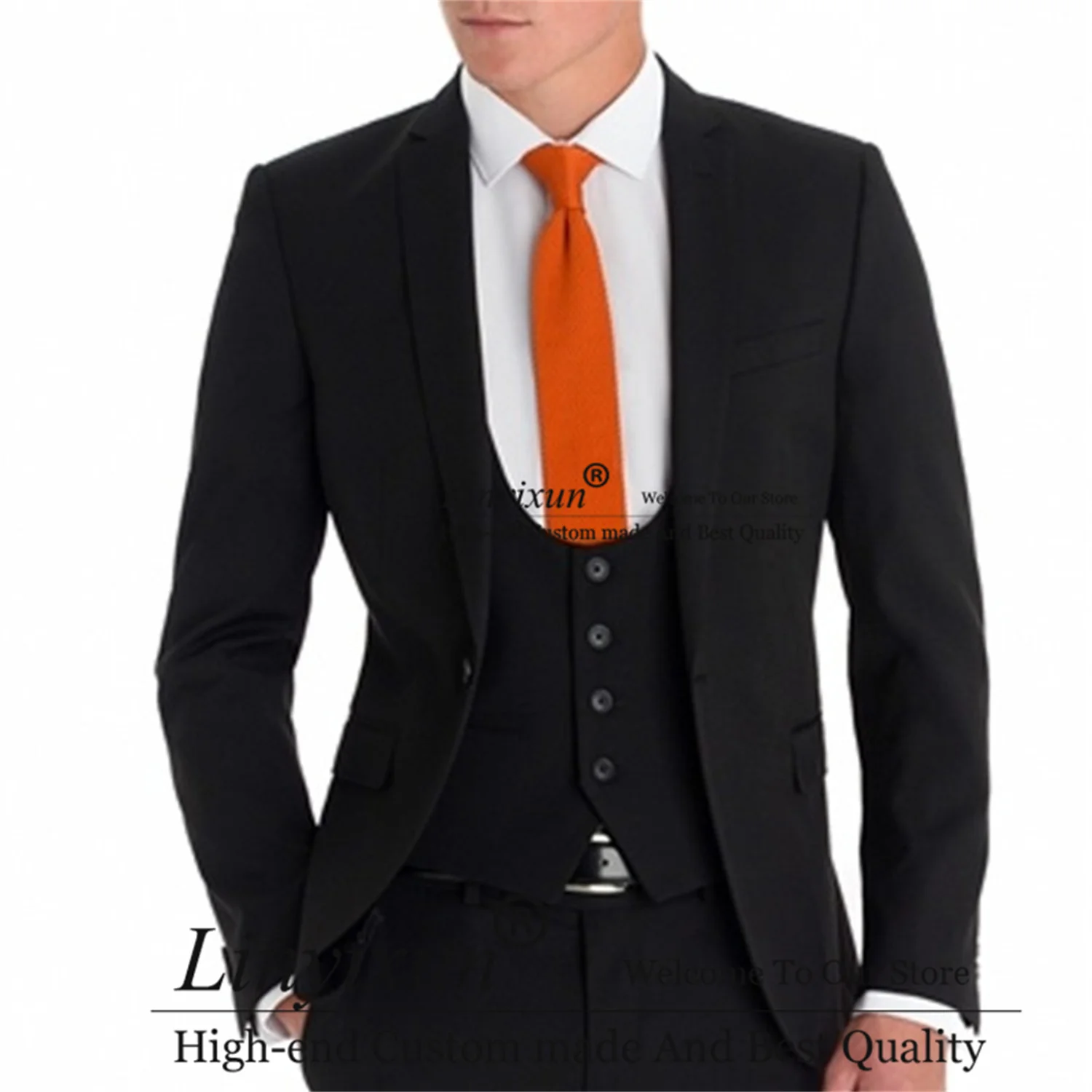 

Classic Black Men Suits Notch Lapel Wedding Groom Tuxedos Slim Fit Formal Business Male Working Blazer 3 Piece Set Costume Homme