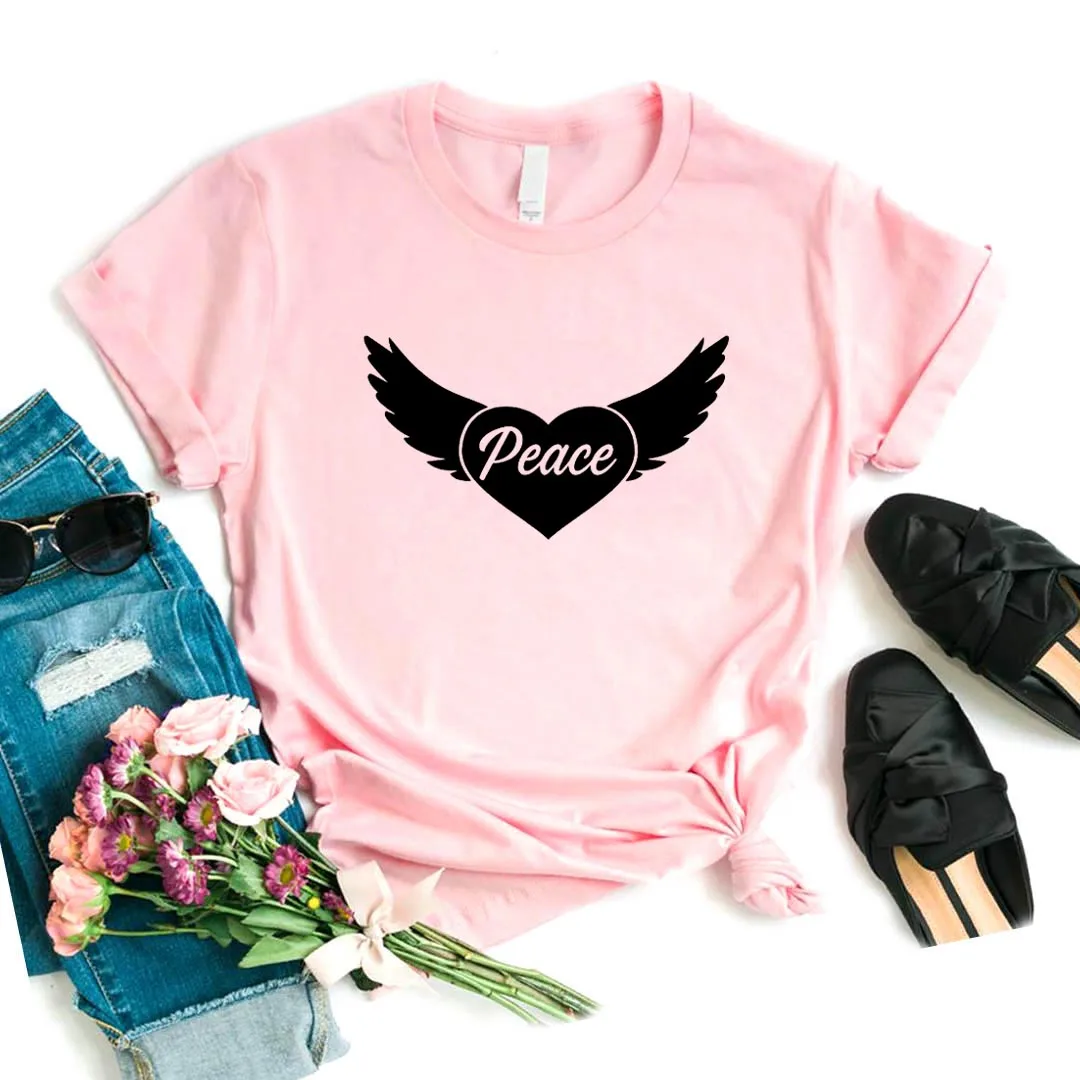 

Женская футболка Ангел мира с принтом сердца, хлопковая Повседневная забавная футболка, подарок для девушек, женская футболка