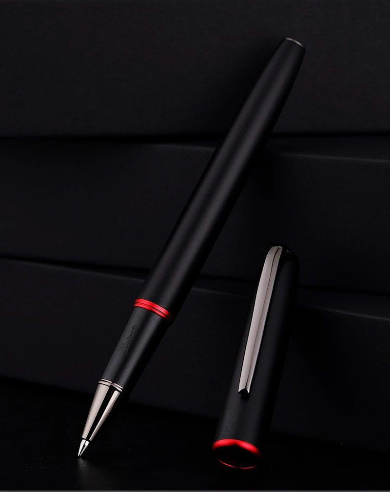

Picasso 916 Pimio Red Ring Metal Roller Ball Pen Titanium Black Matte Barrel For Office & School Writing Pen No Gift Box