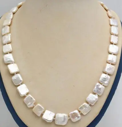 feel shipping stunning 10mm white square coin baroque pearl necklace 16.5-17inch | Украшения и аксессуары