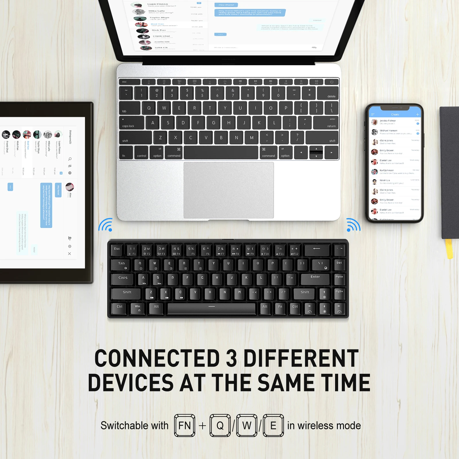 

Havit Dual Mode Wireless Mechanical Keyboard and Wired Mouse, Bluetooth 5.1 & Type C Wired 68 Keys Gaming Keyboard Brown Switch