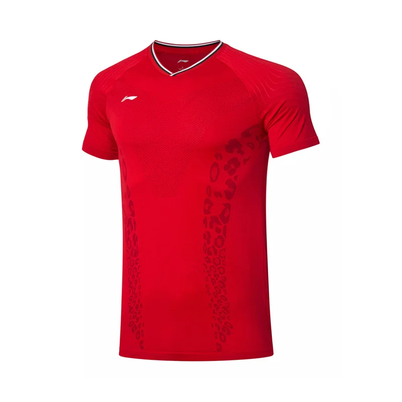 Li Ning для мужчин соревнований по бадминтону дышащие футболки на сухом тонком