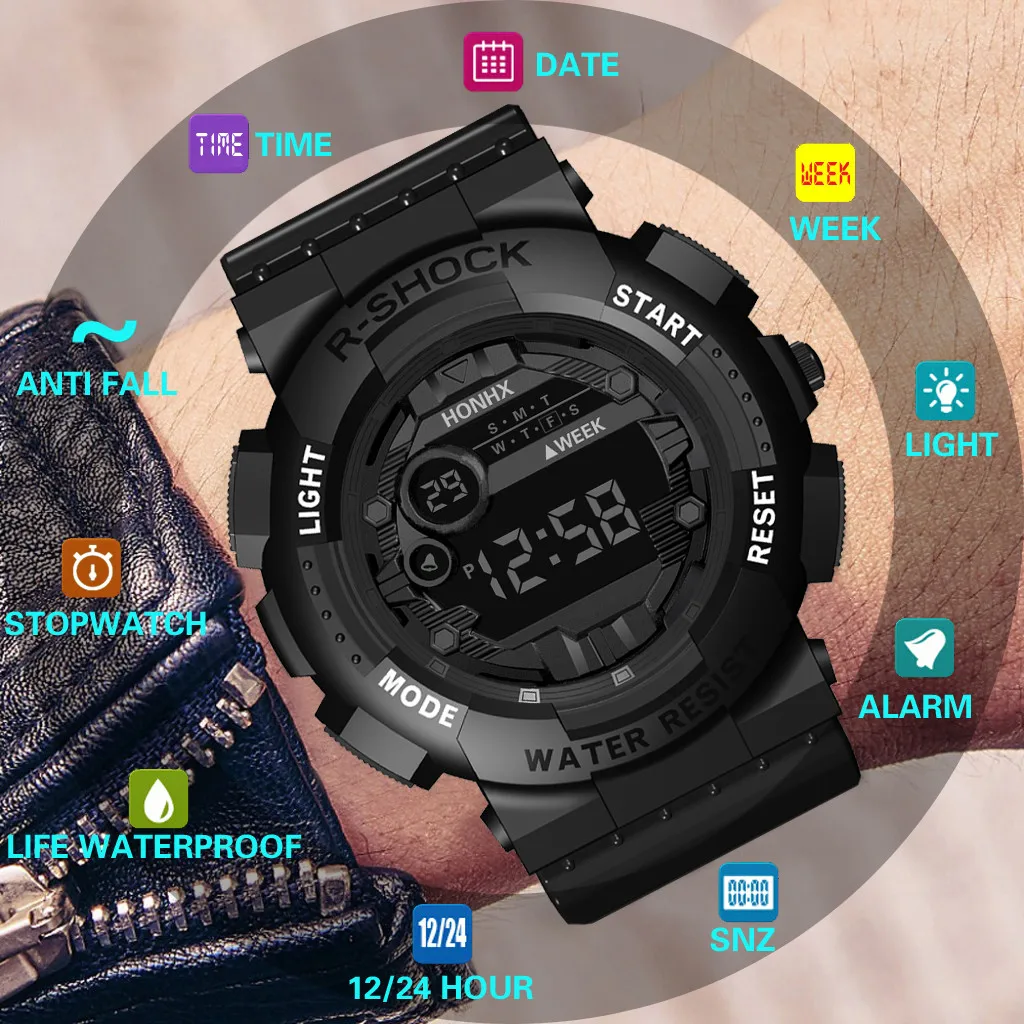 

Luxury Mens Digital Led Watch Multifunctional Date Alarm Sport Men Outdoor Waterproof Electronic Wrist Watches Calendar Clock