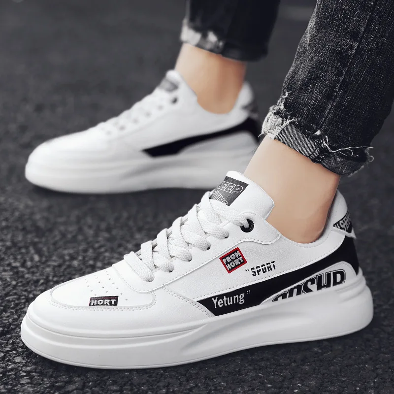 Повседневные белые кроссовки для мужчин Новинка 2019 года сезон осень кожаная