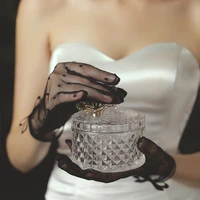 wg021 women wedding bridal short gloves breathable wave point tulle lace edge bow white black brides bridesmaid finger gloves