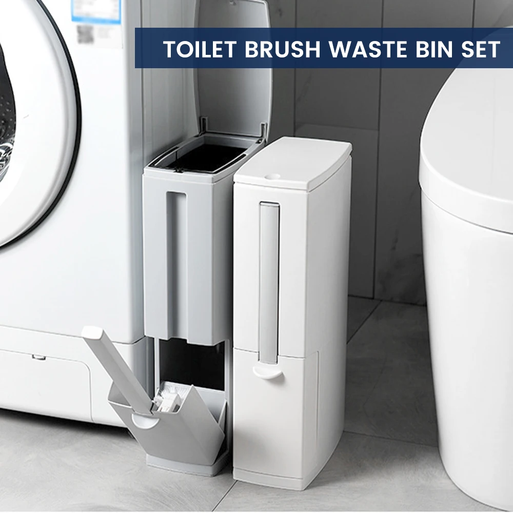 

NEW 2 in 1 Narrow Trash Can Toilet Brush Set Bathroom Plastic Waste Bin Dustbin Kitchen Bucket Trash Bin Household Cleaning