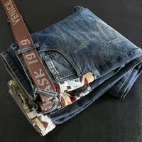 newly street fashion men jeans high quality elastic slim fit ripped jeans men embroidery patches designer hip hop denim pants