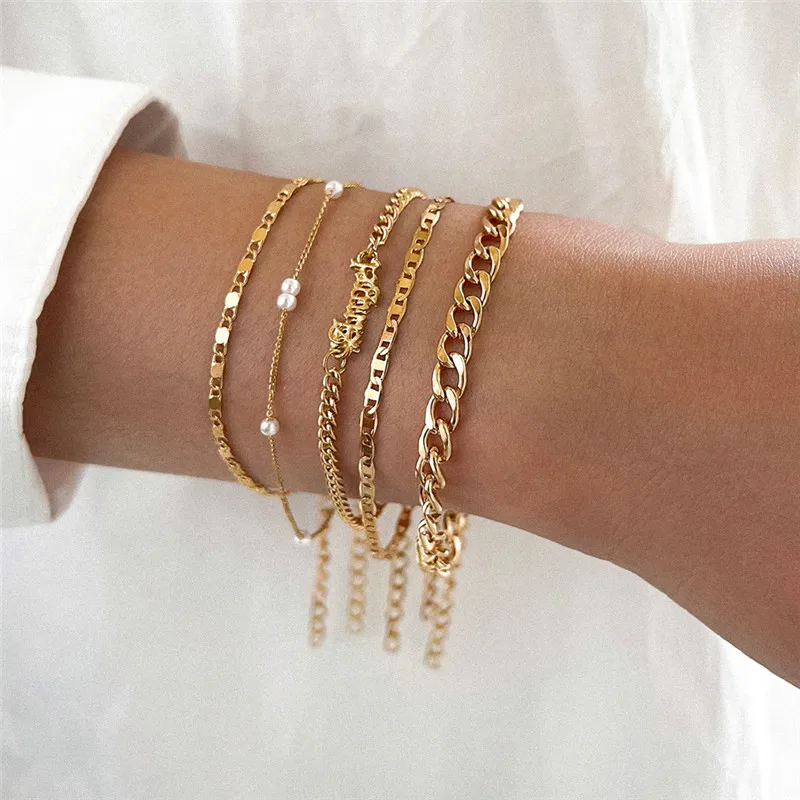 

WUKALO Bohemian Gold Color Tassel Angel Bracelets for Women Boho Jewelry Geometric Layered Pearl Hand Chain Charm Bracelet Set