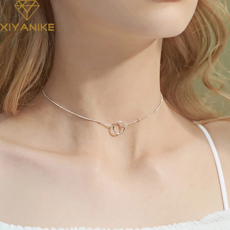 

GLORIA 925 Sterling Silver Fashion Simple Geometric Jewelry Creative Circle Pendant Necklace for Women Party Accessories