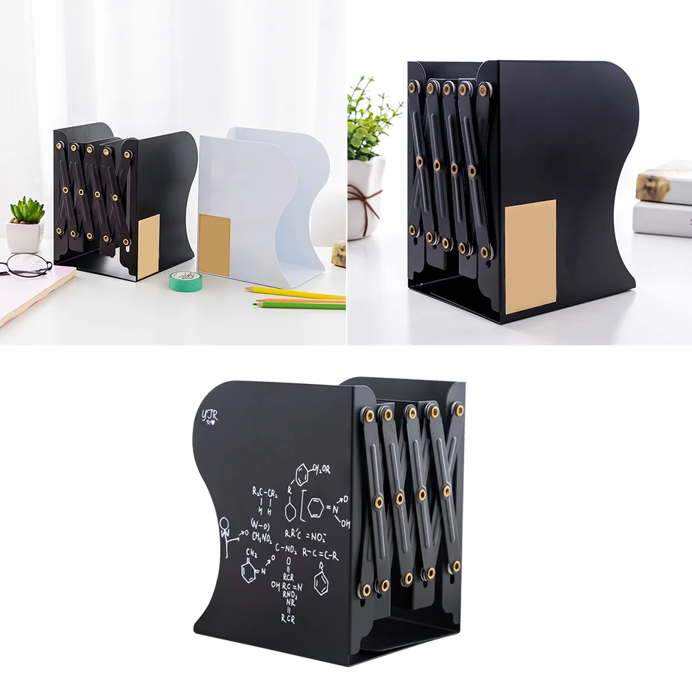 

1pc Desktop Graffiti Adjustable Bookends Metal Non-skid Expanding File Folder Holder Retractable Book Rack Stand (Black)