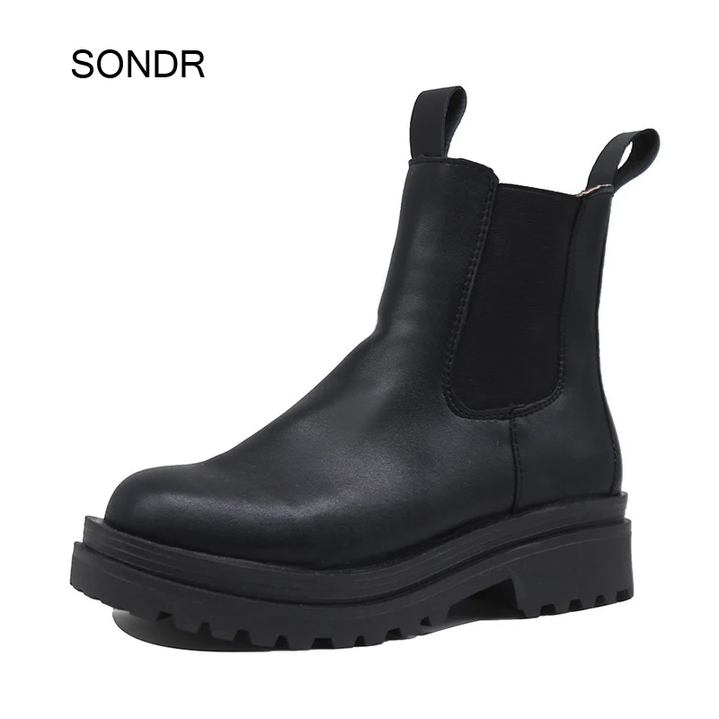 2020 Spring New Black Chelsea Boots Shoes Women Fashion Brand Ladies chunky Ankle Female botas mujer Mid Calf | Обувь