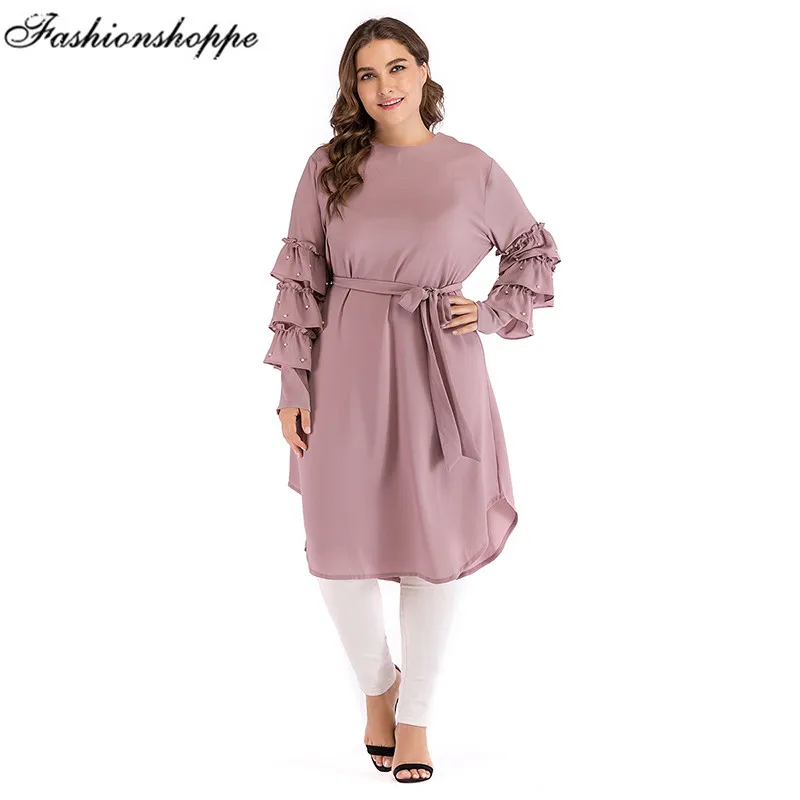 Мусульманская одежда турецкий стиль искусственный жемчуг туника топы блузка с