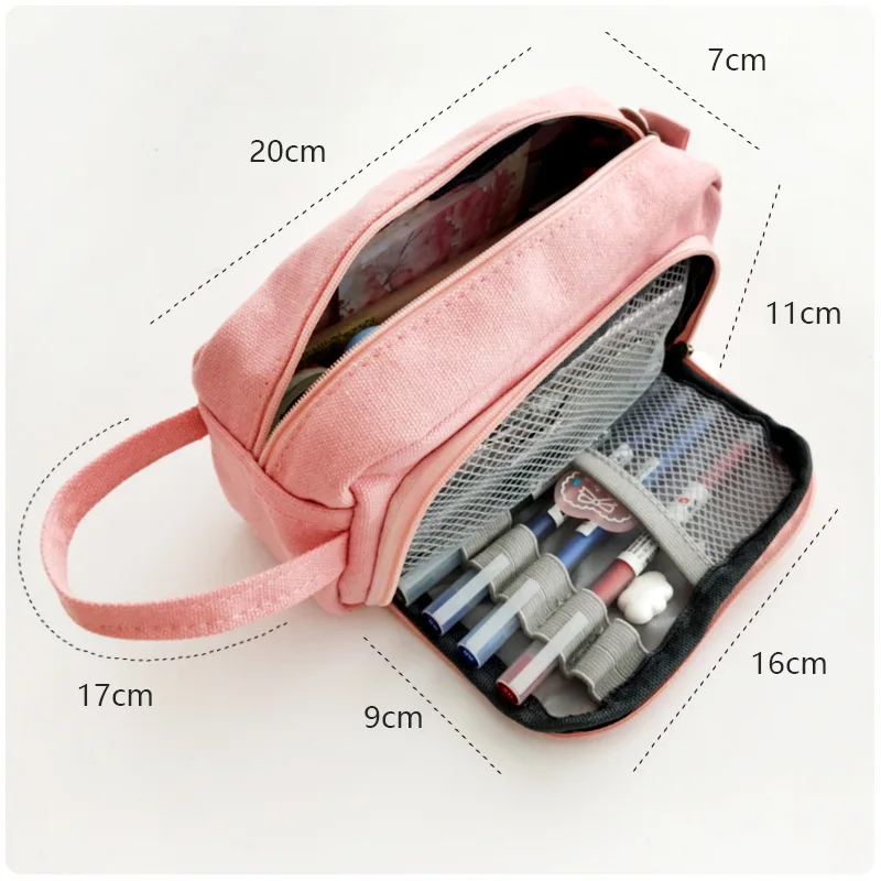 

Canvas Large Capacity Pencil Case Kawaii pencil pouch Supplies Pen Case Student School Office Stationery