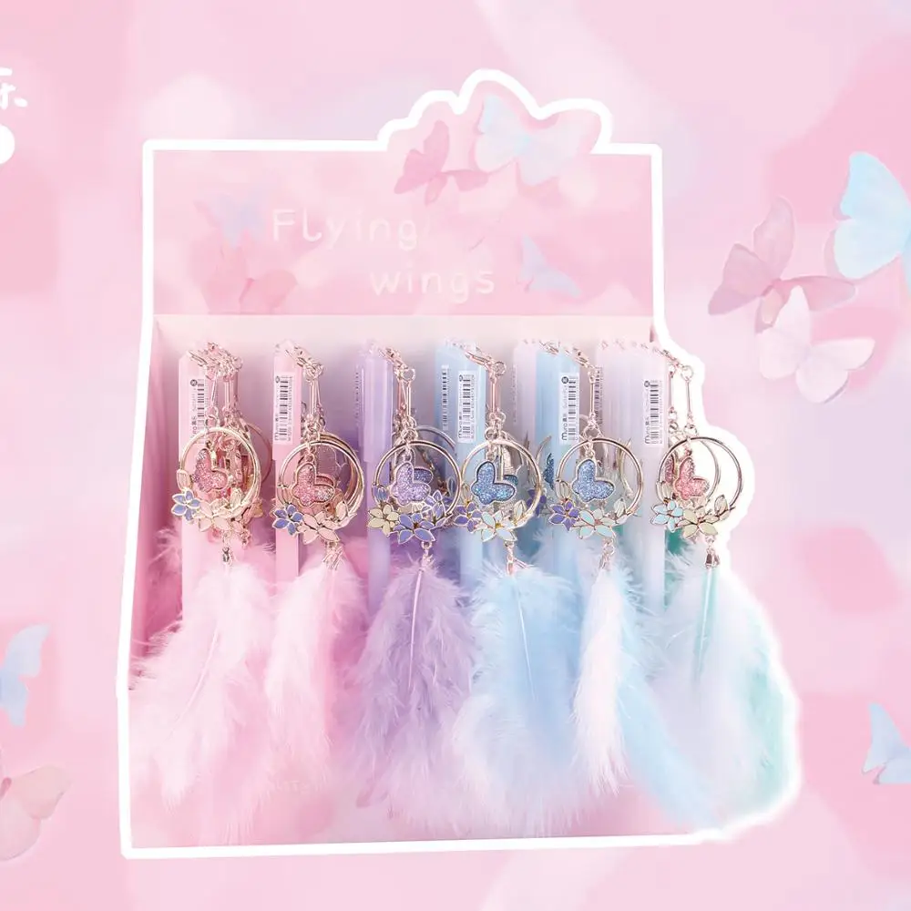 

36 шт./лот Kawaii бабочка перо кулон гелевая ручка милые 0,5 мм черные чернила Подпись Ручки рекламный подарок офисные школьные принадлежности