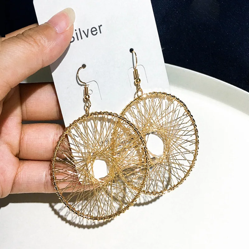 Лучшие продажи полые сетчатые серьги Круглый Большой Круг геометрический сплав