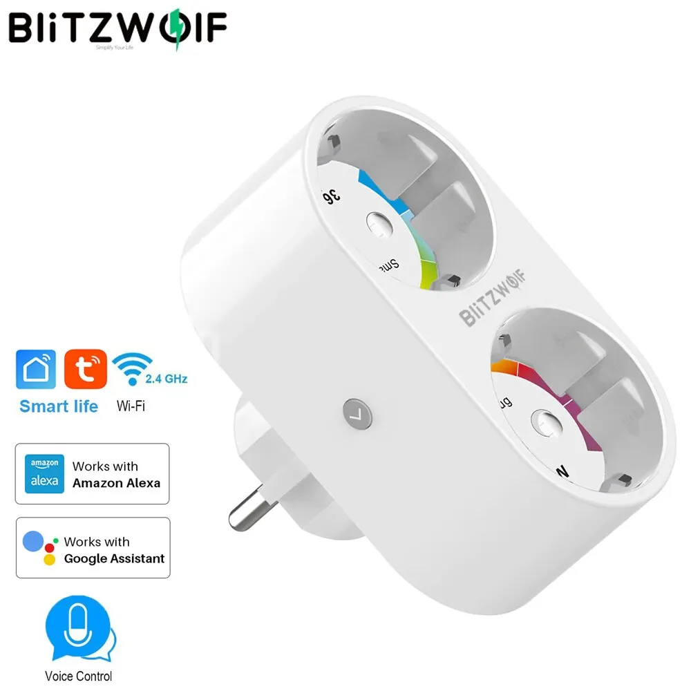 BlitzWolf 16A 2 IN 1 Dual EU Plug Smart WIFI Socket адаптер питания умная розетка Wi Fi Пульт