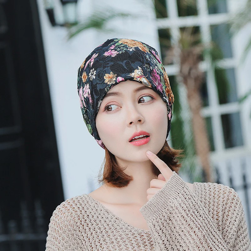 

Winter Ladies Hats Beanies Autumn Hat Fashion Lace Caps Trend Printing Cap High Quality Silk Bonnet