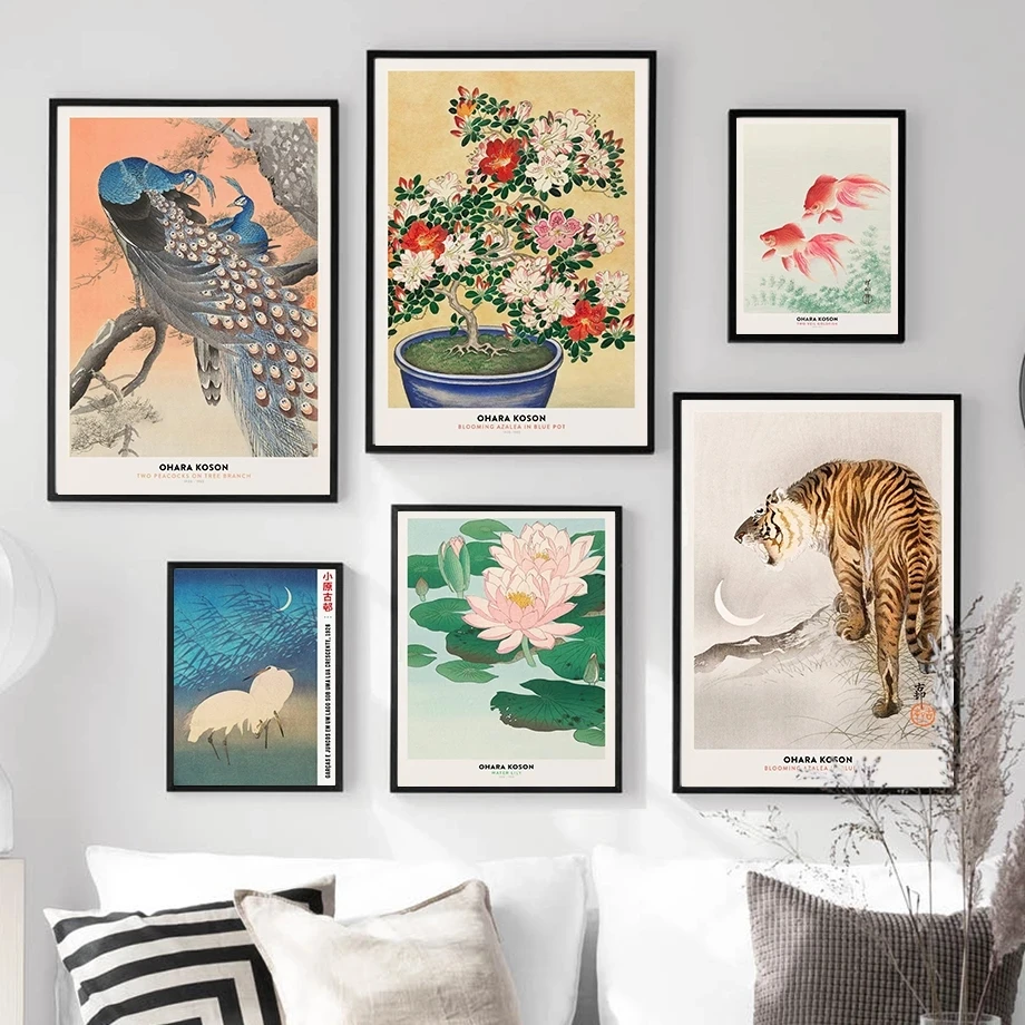 

Lotus Goldfish Peacock Swan Tiger Flower Wall Art Canvas Painting Nordic Posters and Prints Wall Pictures for Living Room Decor