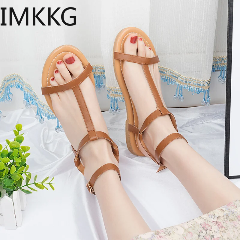 Сандалии женские на плоской подошве босоножки с ремешком удобная повседневная