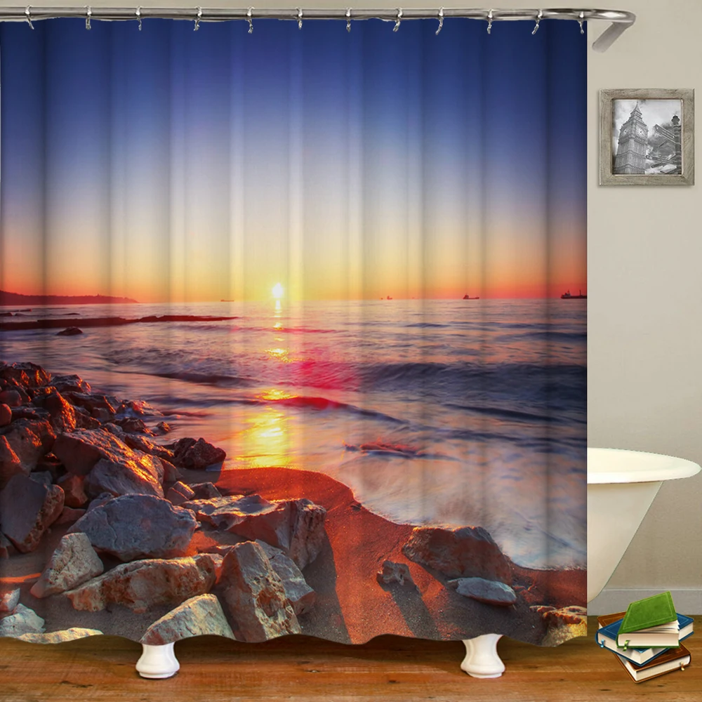 Водостойкие занавески для душа в ванной пляжные море закат сумерки 3d печать с