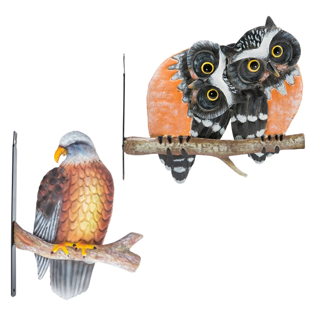

Metal Owl Standing On A Branch Stakes Window Door Yard for Lawns Garden Ornament