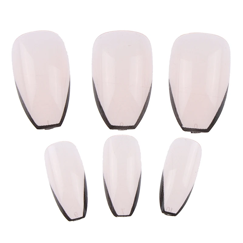 24PCS/SET Black Border Wear Long False Nail Full Cover Wearable Coffin Fake For Art | Красота и здоровье