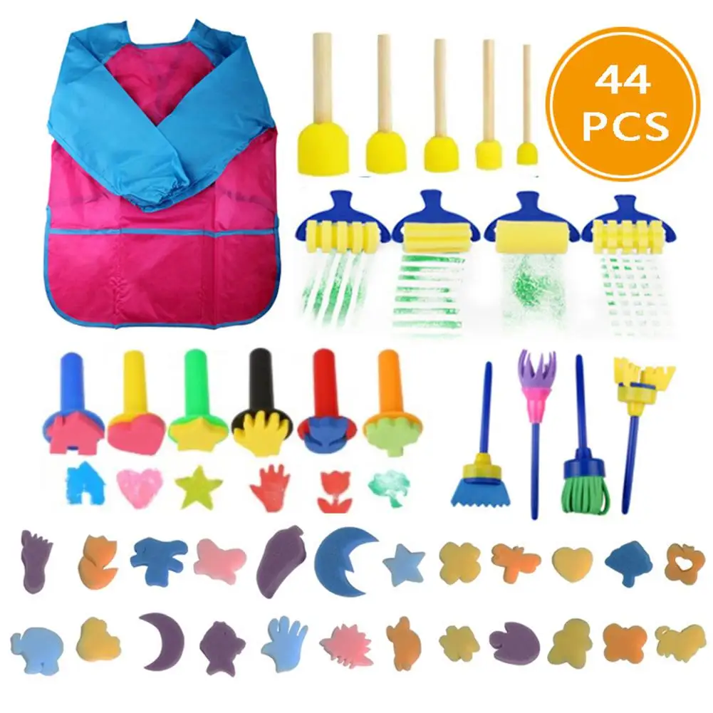 

Sponge Paint Brushes Kits Painting Brushes Tool Kit With Waterproof Apron And More For Kids Early DIY Learning 44PCS/Set