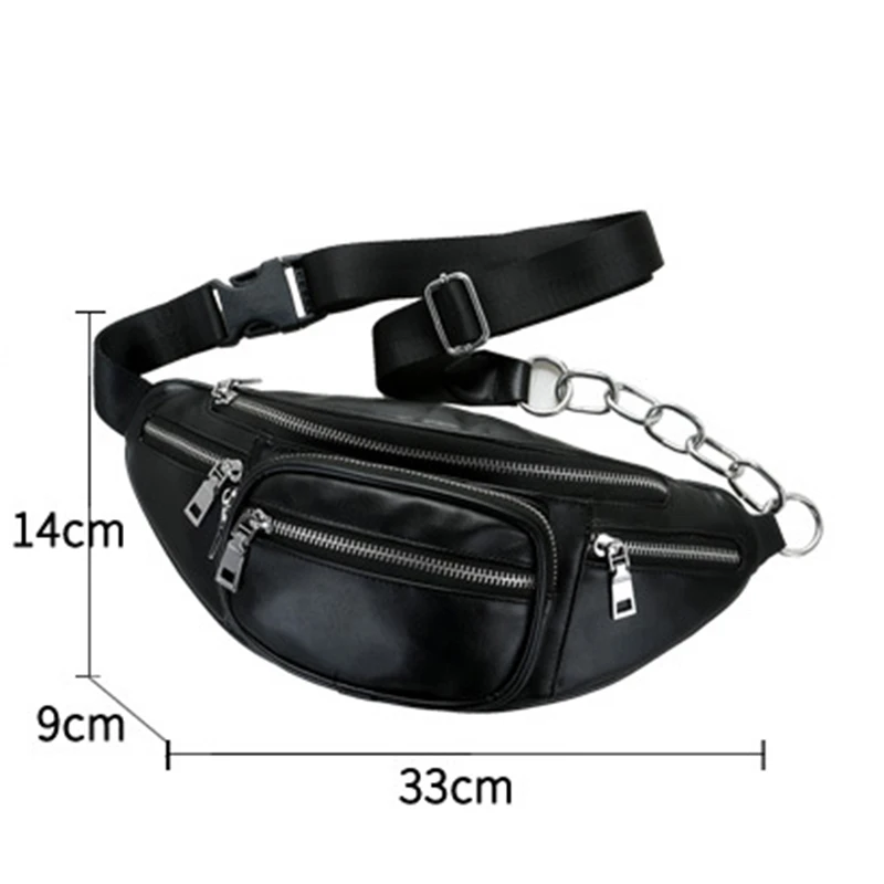 

Fashion Waist Bags Unisex Solid New Pack Female Chains Bag Black Simple Style Pu Leather Waist Packs Chest Phone Pouch YL241