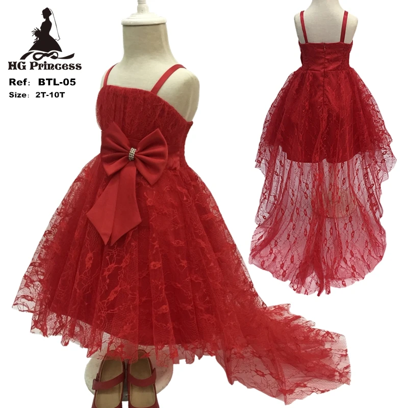 

Hot Sales HG Princess Cotton Lining 2-10 Years Red girl dress 2021 new Desin Lace Kids party dresses with Bow Child pageant Gown