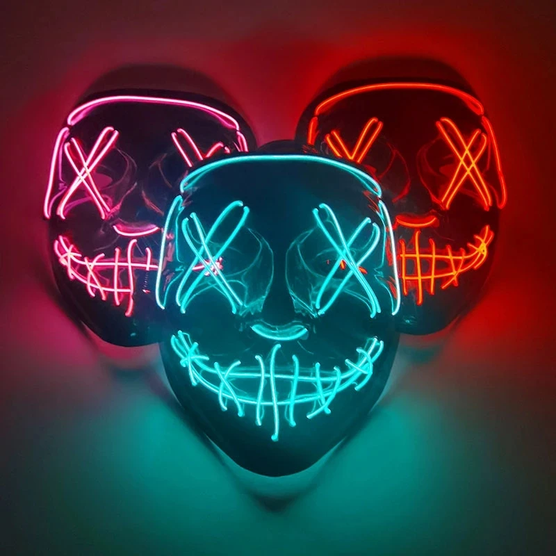 

Halloween Party LED Mask Scary Glowing Masque Masquerade Masks Neon Light Mask Light Glow In The Dark Cosplay Decoration Props