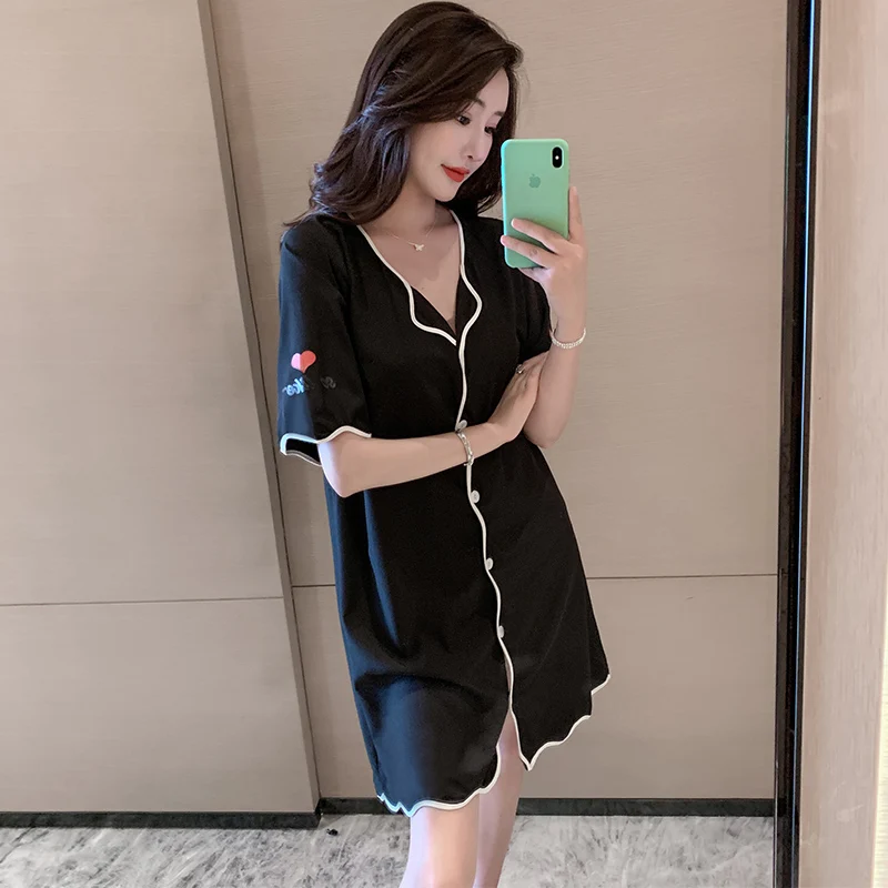 

Пижама женская весенне-летняя, шифоновая Пижама с коротким рукавом и принтом в виде сердечек