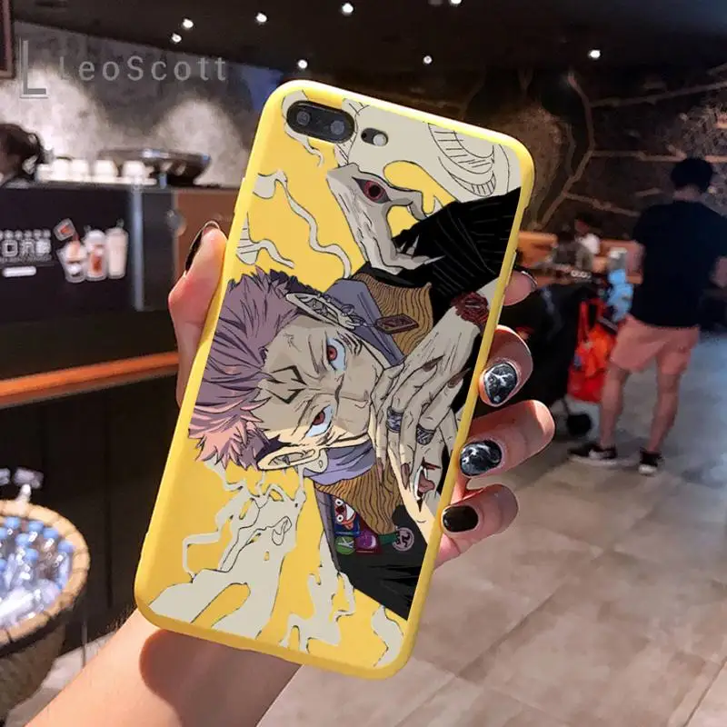 

Anime Jujutsu Kaisen Phone Case Yellow Candy Color for iPhone 6 7 8 11 12 s mini pro X XS XR MAX Plus