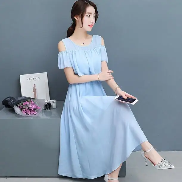 2020 Для женщин элегантные однотонные шифоновые вечерние платья летнее