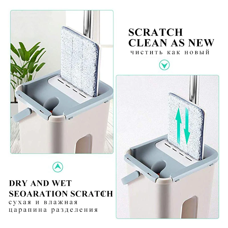 Швабра с ведром тряпка из микрофибры для сухой и влажной уборки отжимом без рук |