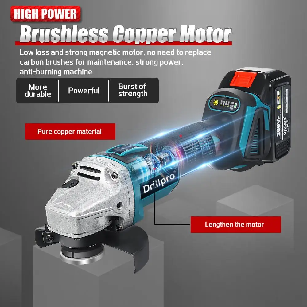 Бесщеточная электрическая угловая шлифовальная машина Drillpro 125 мм для