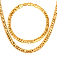fashion jewelry set yellow gold filled herringbone necklace bracelet chain link mens accessories