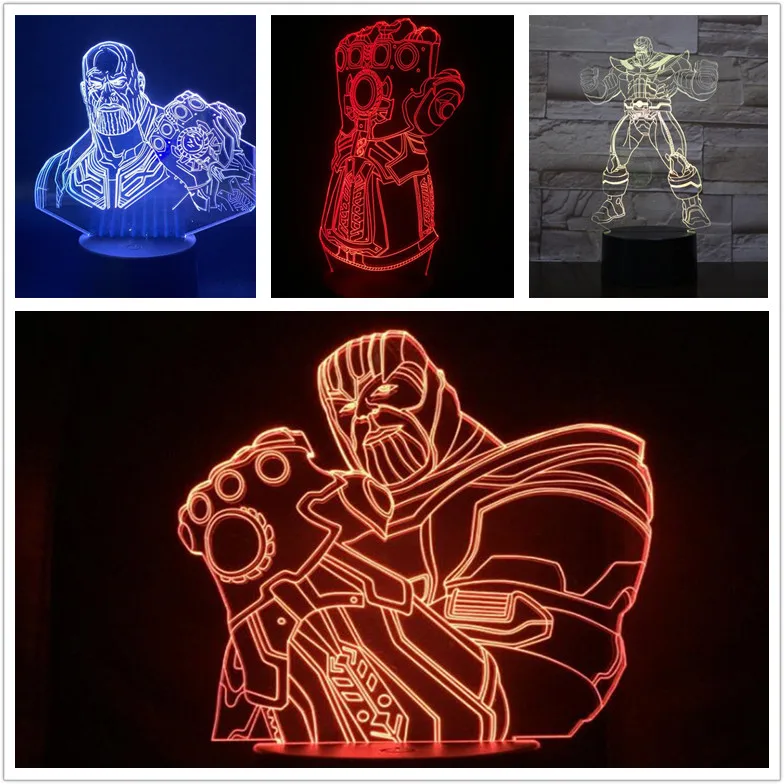 Фигурка героя мультфильма Marvel танос 3d лампа аниме Мстители украшение для дома