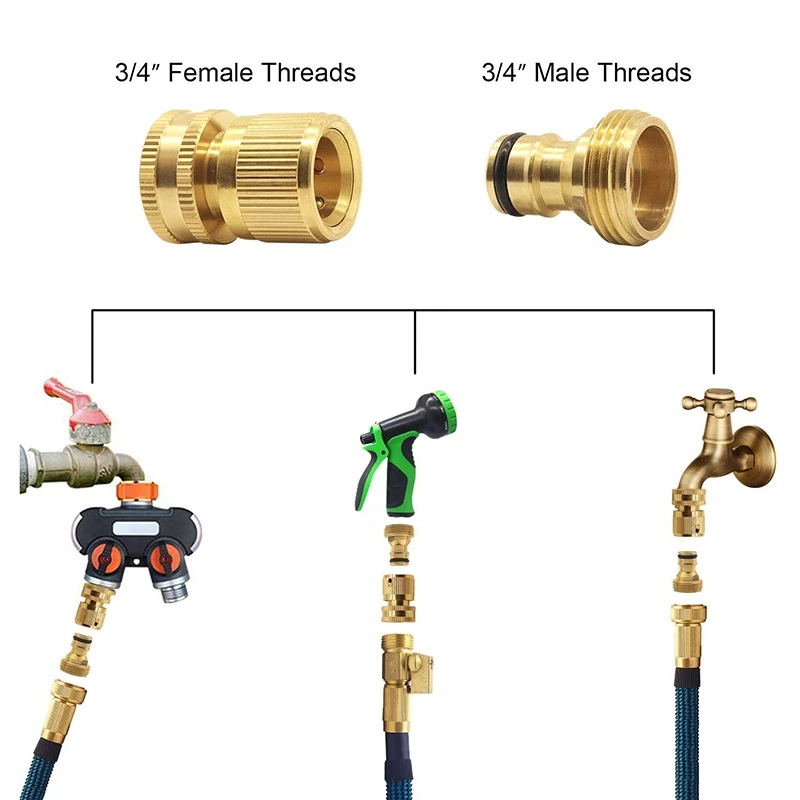

Quick Coupling for Garden Hose Brass Connector for Quick Coupling for Garden Hose 3/4 Inch Water Hose Connections(2SETS)